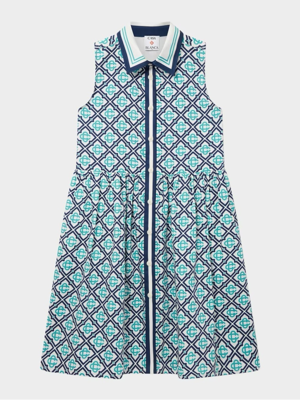 CasaBlanca Girls Sleeveless Geometric Print Kids Dress - Blue/White